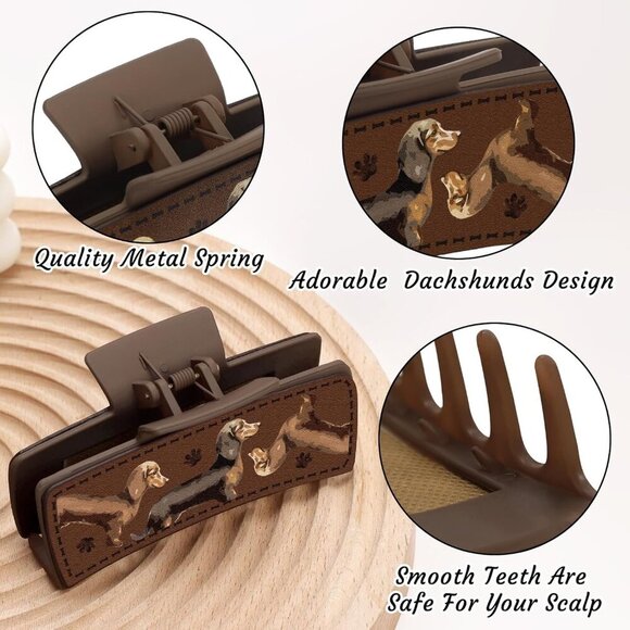 Dachshund Hair Claw Clips Leather Non Slip Cute Animal Hair Accessories - Picture 3 of 6